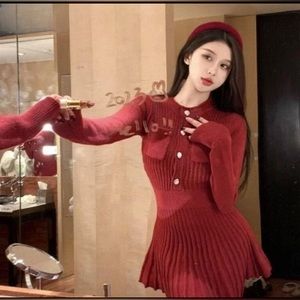 Pinched Waist Chopped Bottom Dress Long Sleeve Cinched Waist Knit Dress, XL